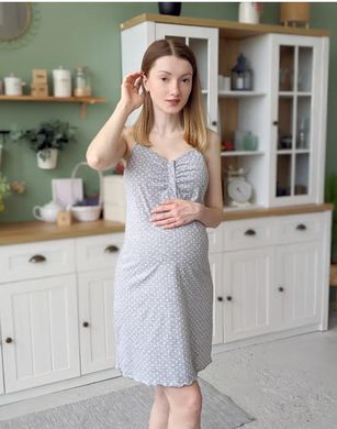 Сорочка на бретелях для беременных и кормящих (горошек, серый меланж), кулир, 50-52
