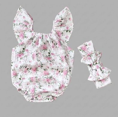 Боді + пов'язка для дівчинки Babystartex, муслін, квіточки, Дівчинка, 56-62