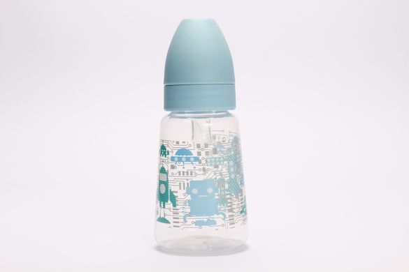 Бутылочка классическая круглая с силиконовой соской Lindo, 125 мл, Мальчик, Голубой, 125мл