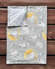 Пеленка непромокаемая из польского хлопка BabyStarTex, серая/кролики на луне, Унисекс, 50х70 см