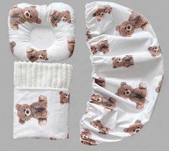 Набор для коляски наматрасник, подушка и плед Babystartex, молочный/мишки коричневые, Мальчик, для коляски