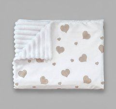 Плед дитячий з плюшу Babystartex, 100х80см, білий плюш/серця бежеві, Унісекс, 100*80, без утеплювача