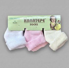 Шкарпетки для новонароджених 1уп/3шт, махра, білі_рожеві_молочні, Дівчинка