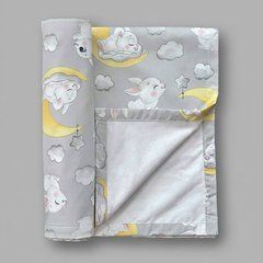 Пелюшка непромокальна з польської бавовни BabyStarTex, сіра/кролики на місяці, Унісекс, 50х70 см