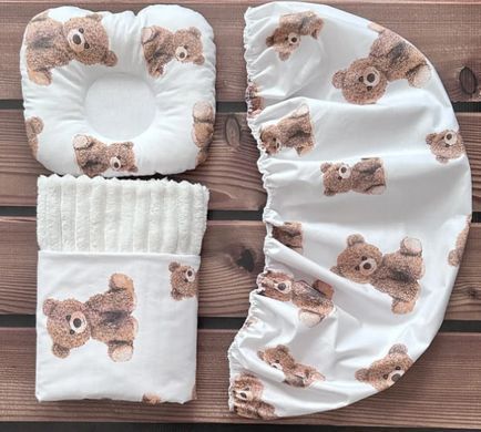 Набір для коляски наматрацник , подушка і плед Babystartex, молочний/ведмедики коричневі, Хлопчик, для коляски