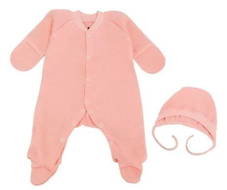 Комплект комбінезон та чепчик Baby Style Minikin, інтерлок вафелька, рожевий, Дівчинка, Рожевий, 56