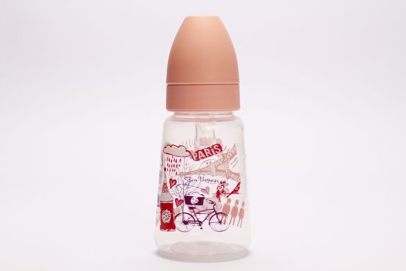 Пляшечка класична кругла з силіконовою соскою Lindo, 125 мл, Дівчинка, Рожевий, 125мл