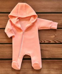 Комбинезон на молнии с капюшоном BabyStarTex, розово-персиковый, трехнить на флисе, Девочка, 68-74