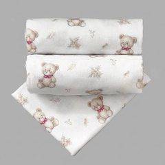 Пеленка фланель/байка Турция BabyStarTex 100*80, белая/мишки с красным бантиком, Унисекс, 100*80