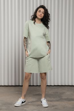 Трендовый костюм футболка и шорты для беременных и кормящих Mikaela Yulla mama, светлая оливка, S