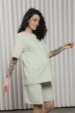 Трендовый костюм футболка и шорты для беременных и кормящих Mikaela Yulla mama, светлая оливка, S