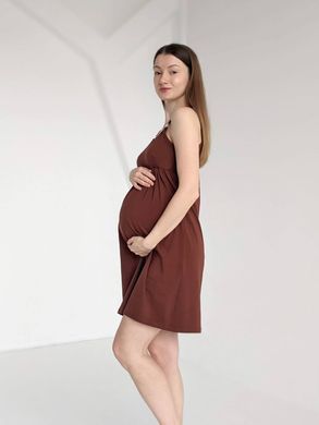 Сорочка на тонких бретелях с клипсами для кормления (шоколад), премиум стрейч-кулир, 46-48