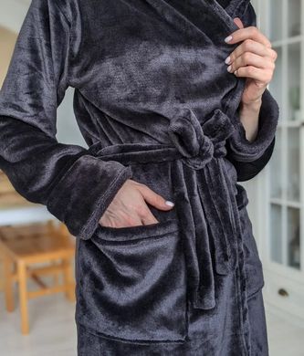 Тёплый махровый халат Черный, велсофт, 46-48