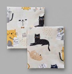 Пеленка польский хлопок BabyStarTex, 80x90 см, бежевая/коты, Унисекс, 90х80