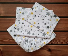 Комплект постільної білизни в дитяче ліжечко Babystartex, біле/зірки сірі та жовті, бязь, Унісекс