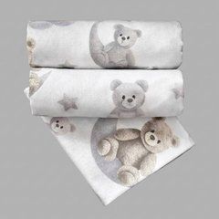 Пеленка фланель/байка Турция BabyStarTex 100*80, белая/мишка на сером месяце, Унисекс, 100*80