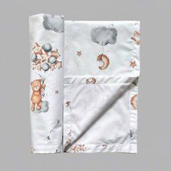 Пелюшка непромокальна з польської бавовни BabyStarTex, біла/ведмедик на хмарі з кульками, Унісекс, 50х70 см