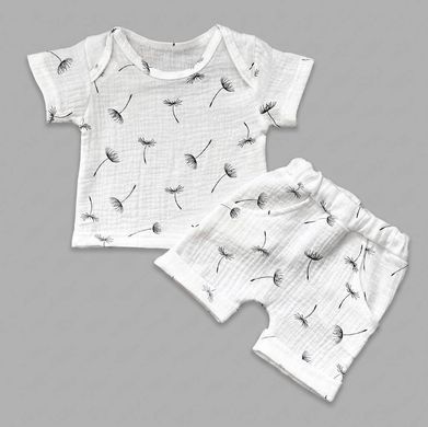 Комплект муслиновый футболка и шорты Babystartex, муслин, одуванчики, Мальчик, 56-62