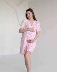 Муслиновая рубашка на роды розовая в сердечки, муслин, 42-44
