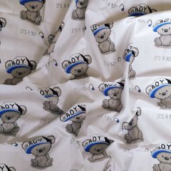 Пеленка польский хлопок BabyStarTex, 80x90 см, белая/мишка бой, Мальчик, 90х80