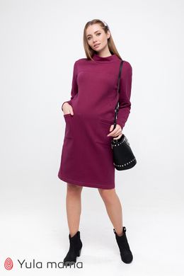 Трендовое теплое платье для беременных и кормящих ALLIX Yula Mamma, вишневое, S