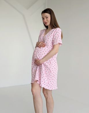 Муслиновая рубашка на роды розовая в сердечки, муслин, 42-44