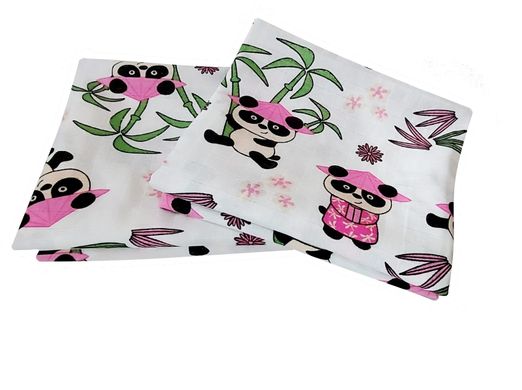 Пеленка муслиновая 2 слоя BabyStarTex, 80x90 см, белая/панда девочка розовая шапочка