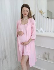 Комплект халат и сорочка в роддом Розовый с кружевом, премиум стрейч-кулир, 50-52