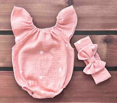 Боди + повязка для девочки Babystartex, муслин, розовое/сердечки, Девочка, 62-68