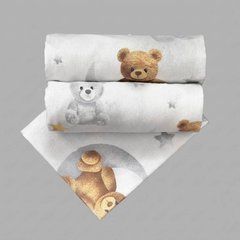 Пеленка фланель/байка Турция BabyStarTex 100*80, белая/коричневый мишка на сером месяце, Унисекс, 100*80