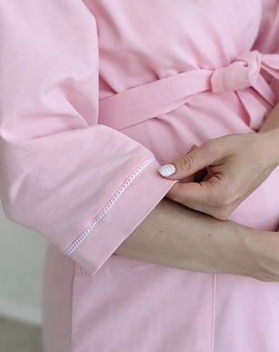 Комплект халат і сорочка у пологовий Рожевий з мереживом, преміум стрейч-кулір, 50-52