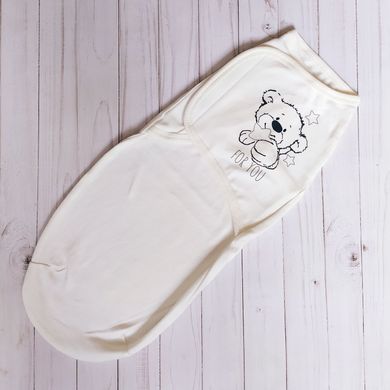 Пелюшка-кокон на липучках BabyStarTex, інтерлок, Унісекс, молочный/мишка со звездо For you