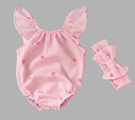 Боді + пов'язка для дівчинки Babystartex, муслін, рожеве/серця, Дівчинка, 56-62