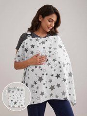 Милк снуд накидка для кормления BabyStarTex, белая/звезды серые и пустые