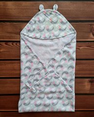 Рушник-пелюшка куточок після купання немовляти BabyStarTex, 85х85 см, сіра/місяць у рожевому ковпачку