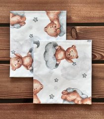 Пеленка польский хлопок BabyStarTex, 80x90 см, белая/мишка спит на облачке, Унисекс, 90х80