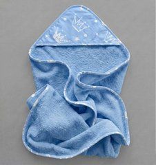 Кутник махровий після купання BabyStarTex, блакитне/корони білі на блакиткому, Хлопчик, 80*80