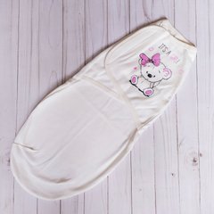 Пелюшка-кокон на липучках BabyStarTex, інтерлок, молочная/мишка It's a girl