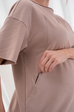 Трендовый костюм футболка и шорты для беременных и кормящих Mikaela Yulla mama, капучино, S
