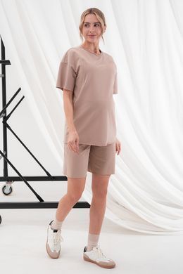 Трендовый костюм футболка и шорты для беременных и кормящих Mikaela Yulla mama, капучино, S