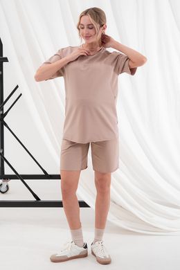 Трендовый костюм футболка и шорты для беременных и кормящих Mikaela Yulla mama, капучино, S