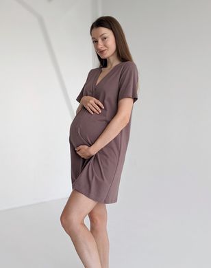 Сорочка на пологи в родзал з коротким рукавчиком (темний какао), кулір, 42-44