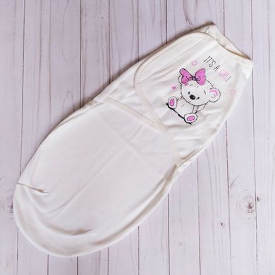 Пеленка-кокон на липучках BabyStarTex, интерлок, Девочка, молочная/мишка It's a girl