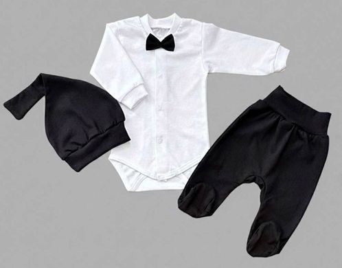 Комплект літній на выписку 3пр Джентельмен Babystartex, кулир, білий чорний, Хлопчик, 56