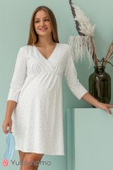 Базовая ночная сорочка для беременных и кормящих ALISA Юла Мама, молочная/голубые звезды, S