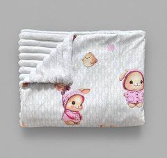 Плед дитячий з плюшу Babystartex, білий/кролики у рожевому одязі, Дівчинка, 100*80, без утеплювача