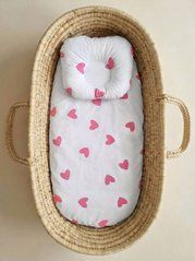 Набор для коляски наматрасник и подушка Babystartex, белый/сердечки розовые, Девочка, для коляски