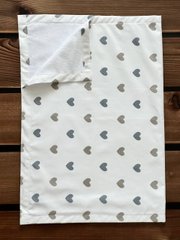 Пеленка непромокаемая из польского хлопка BabyStarTex, белая/сердечки серые и коричневые, Унисекс, 50х70 см