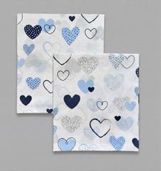 Пелюшка польська бавовна BabyStarTex, 80x90 см, біла/сердця блакитні, Хлопчик, 90х80