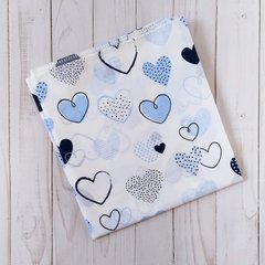 Пеленка польский хлопок BabyStarTex, 80x90 см, белая/сердечки голубые, Мальчик, 90х80